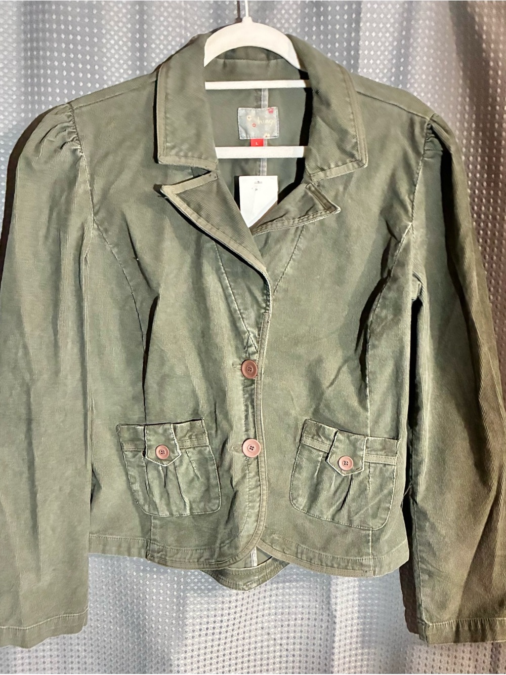 Hinge Green Corduroy Blazer Sz L Pockets Double Pleats Vintage 90s Y2K